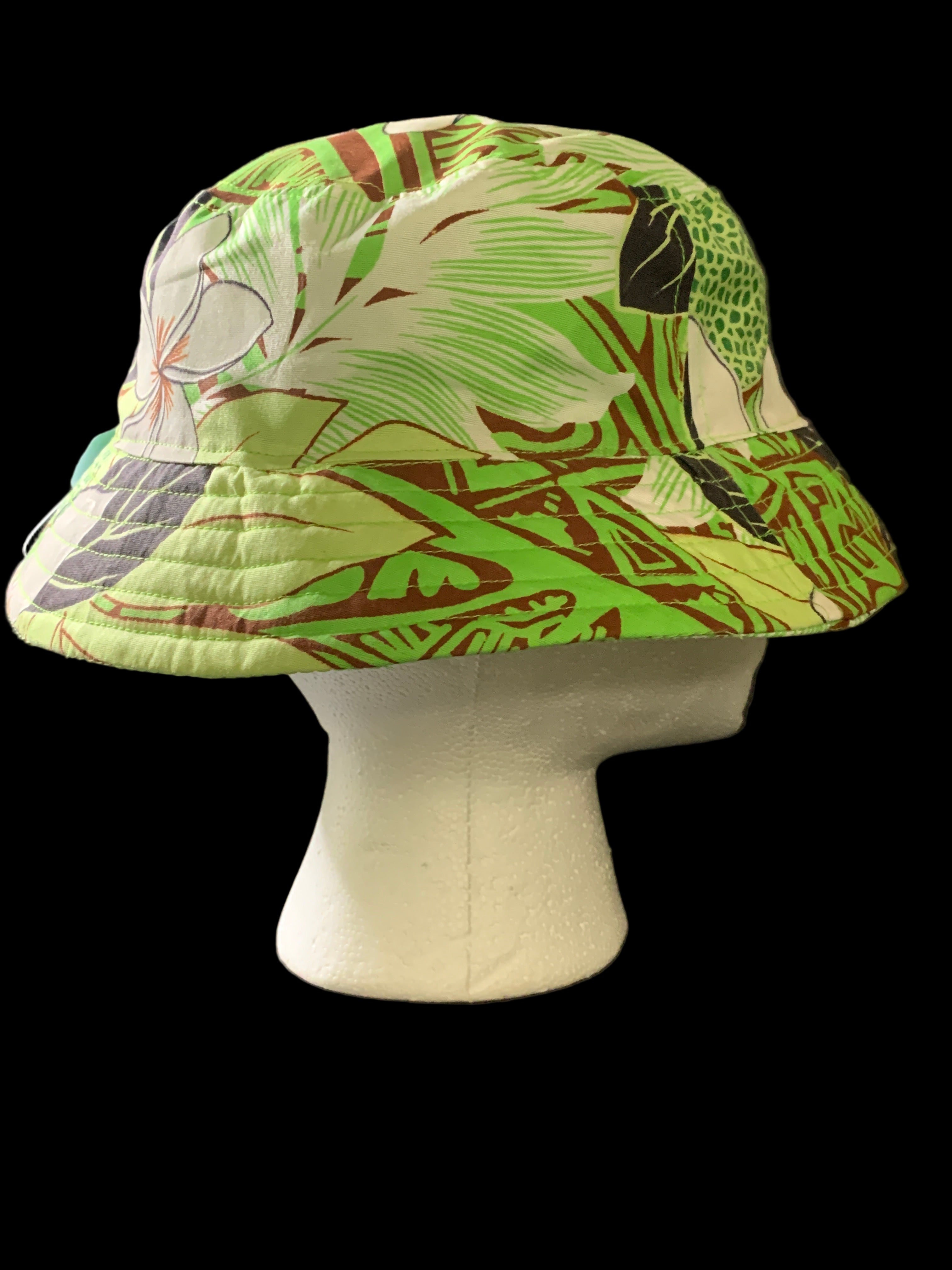 Polynesian floral bucket hat side view